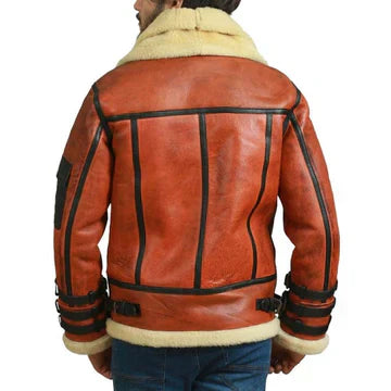 Mens B3 Bomber Shearling Leather Jacket with Fur Collar